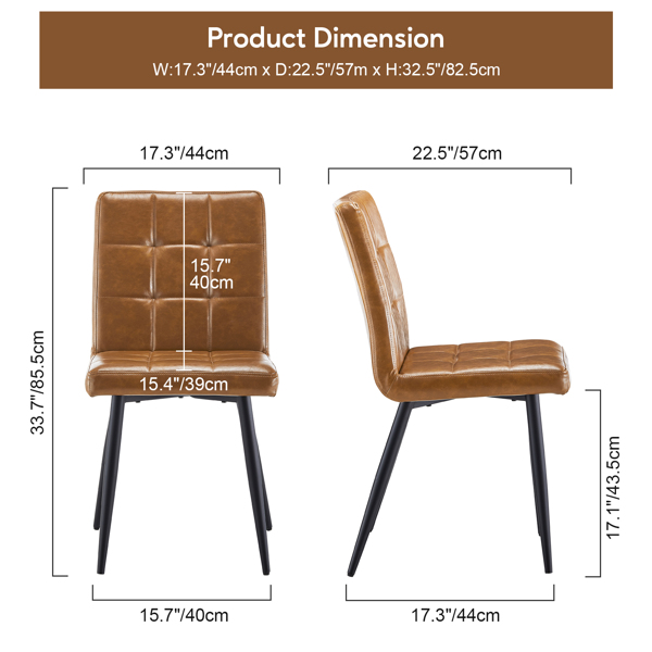餐椅（一套 2 把），仿皮厨房椅，金属脚-7