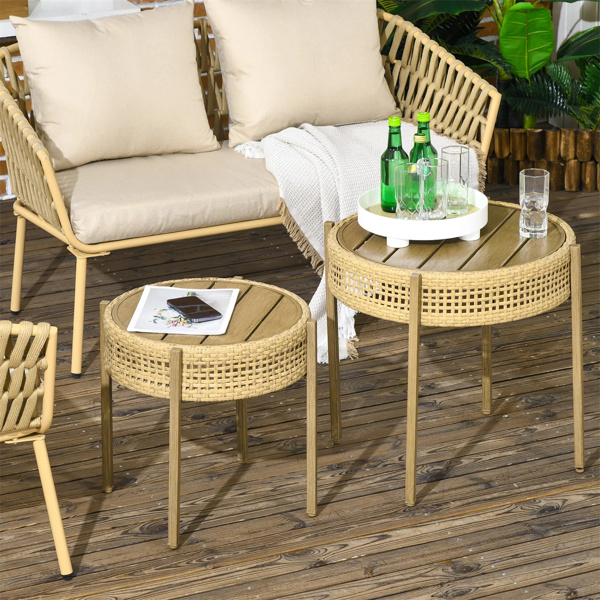 Brown PE Wicker Patio End Table Set -1