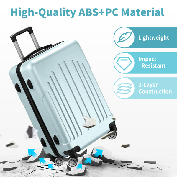  弧形竖纹款三合一 ABS&PC拉杆箱 20in 24in 28in拉杆箱 铁拉杆 ABSPC合金料 薄荷绿-7