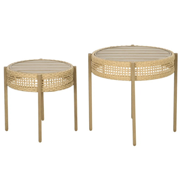 Brown PE Wicker Patio End Table Set -2