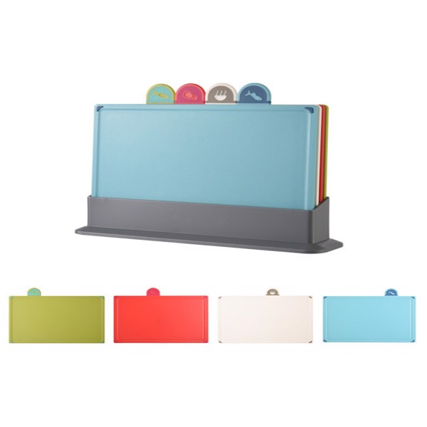 ​​​COLOURED 4X CHOPPING BOARD SET NON-SLIP INDEX CUTTING BOARD WITH STAND ZENO-14
