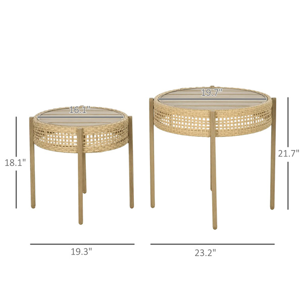 Brown PE Wicker Patio End Table Set -3