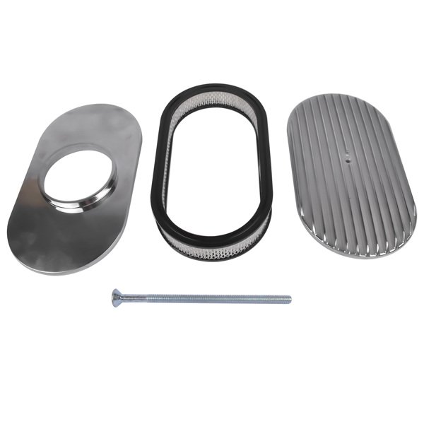  空气滤清器 15" Oval Full Finned Polished Aluminum Air Cleaner Filter For Chevy SBC 350 400-7