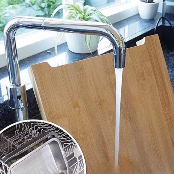 Bamboo Wooden Chopping Board Cutting Slicing + Sliding Stainless Steel Tray-8