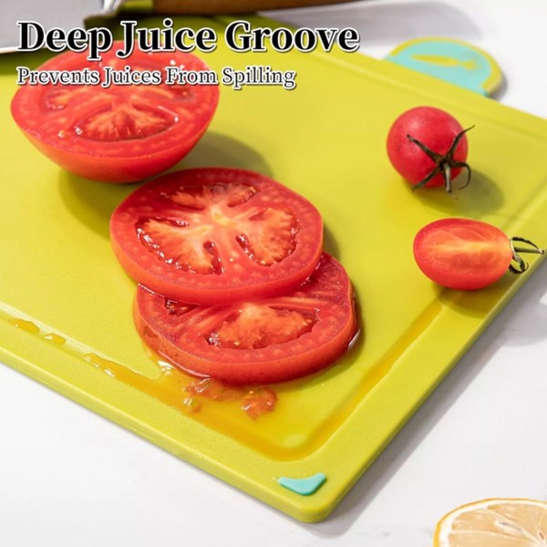 ​​​COLOURED 4X CHOPPING BOARD SET NON-SLIP INDEX CUTTING BOARD WITH STAND ZENO-15