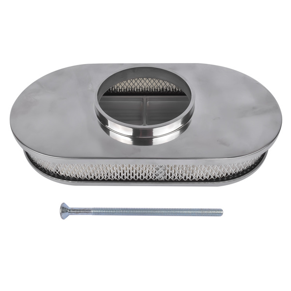  空气滤清器 15" Oval Full Finned Polished Aluminum Air Cleaner Filter For Chevy SBC 350 400-5