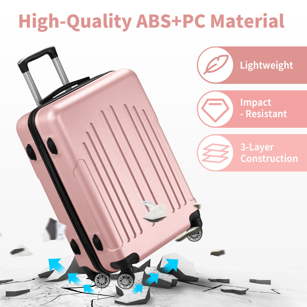 弧形竖纹款三合一 ABS&PC拉杆箱 20in 24in 28in拉杆箱 铁拉杆 ABSPC合金料 茱萸粉-11
