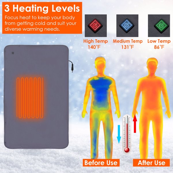 电热毯 全身发热披肩 室内外电热毯，3 级加热 2 小时自动关闭 可机洗防水 53.5x37.8 英寸-7
