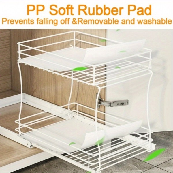 Two-tier sink organizer, pull out cabinet organizer two layers slide out of the sink cabinet organizer, kitchen and bathroom cabinet sink organizer below-5