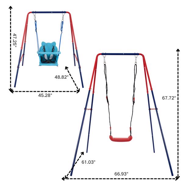 绿色和蓝色趣味 2 合 1 婴儿秋千金属塑料安全秋千套装 110 磅适用于 3 岁以上户外游乐场-7