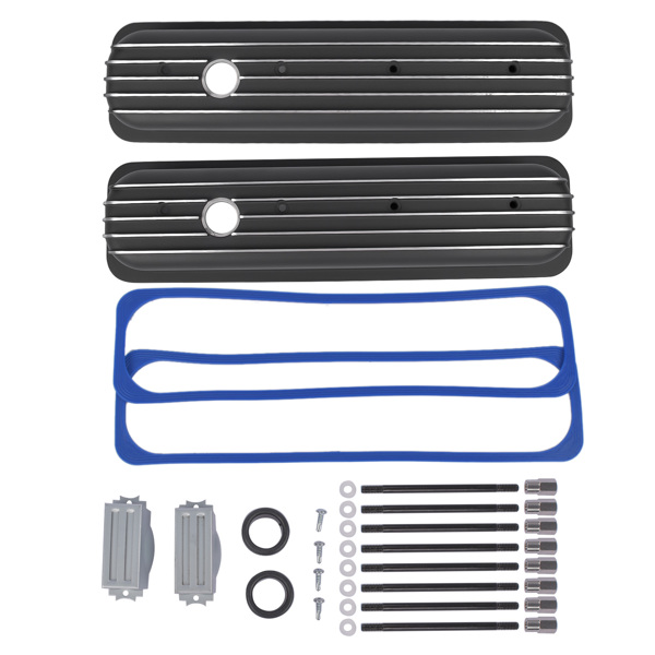 气门室盖 Black Aluminum Short Finned Valve Cover w/ Gasket For SBC 1987-1997 Small Block Chevy 5.0L 5.7L 305 350 Engines-1