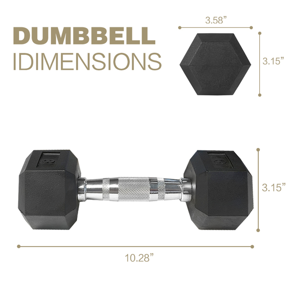 8LB 1对（2件）HDRS 橡胶涂层实心铸铁哑铃，镀铬手柄，六角哑铃（周末不发货）-3