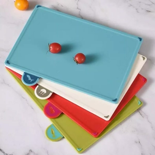 ​​​COLOURED 4X CHOPPING BOARD SET NON-SLIP INDEX CUTTING BOARD WITH STAND ZENO-10