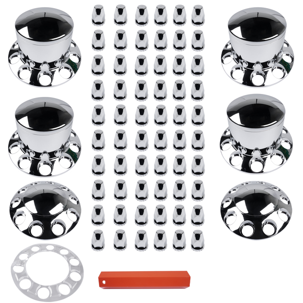 轮毂盖套件 Chrome Hub Caps Kit Front & Rear w/33mm Lug Nut for Semi Truck Wheel Axle Covers-5