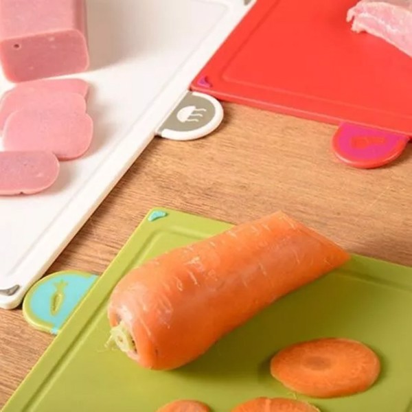 ​​​COLOURED 4X CHOPPING BOARD SET NON-SLIP INDEX CUTTING BOARD WITH STAND ZENO-9