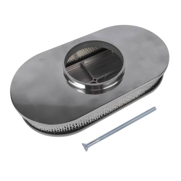  空气滤清器 15" Oval Full Finned Polished Aluminum Air Cleaner Filter For Chevy SBC 350 400-2