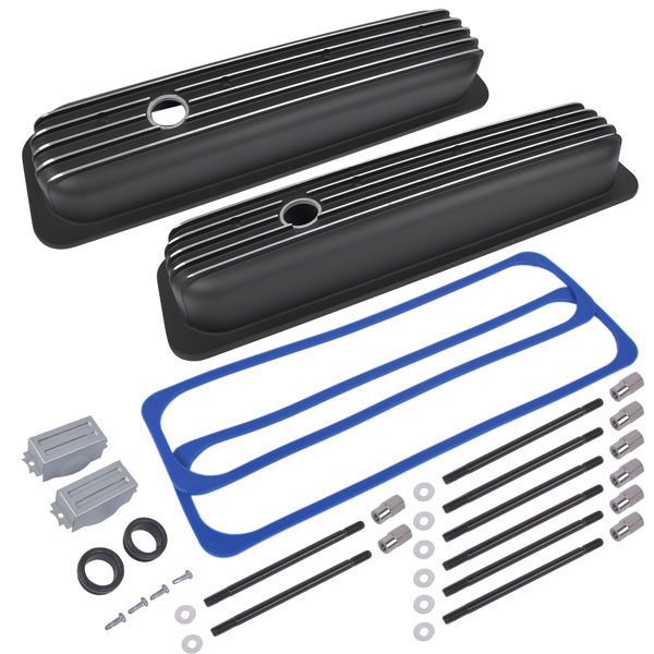 气门室盖 Black Aluminum Short Finned Valve Cover w/ Gasket For SBC 1987-1997 Small Block Chevy 5.0L 5.7L 305 350 Engines-2