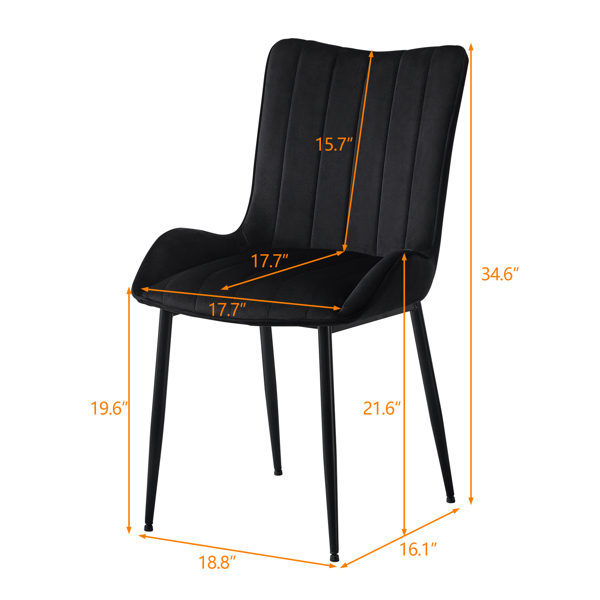 天鹅绒餐椅，一套 2 把，金属脚，黑色-11