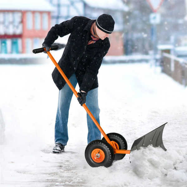 29"  Blade Rolling Snow Shovel Rolling Pusher   Orange-3