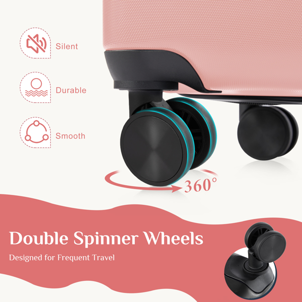 Hard sided expand suitcase with rotating wheels, TSA lock, retractable handle, Pink, 3P-8