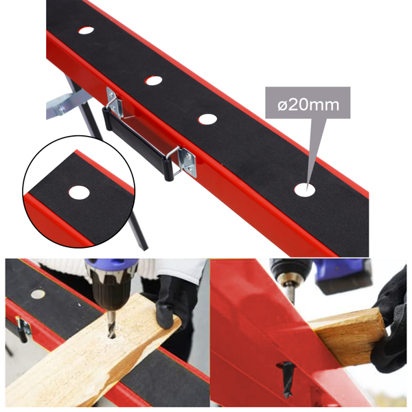 锯木架 2 件装，可折叠便携式工作木架，带快速打开腿，方便手柄，重型钢锯木架，适用于车库、车间，完全组装，红色+黑色-15