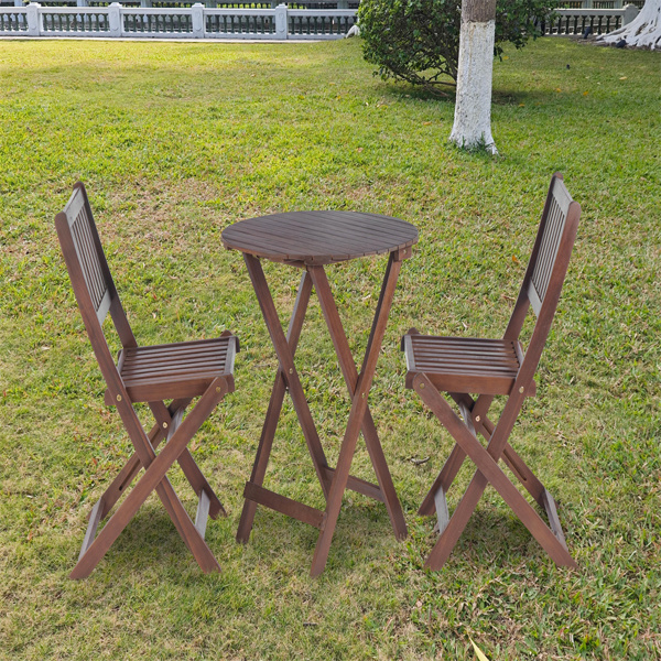 3 件套相思木小酒馆套装，木制折叠庭院家具，适用于花园后院阳台门廊，带 1 张咖啡桌和 2 张折叠椅，自然染色-2
