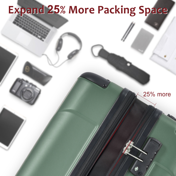 Luggage Sets 2 Piece, Hardshell ABS Lightweight and Expandable(only 28") Suitcases with Double Wheels, Carry-on Luggage, 2-Piece Set (20/28), Green-7