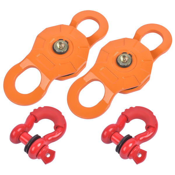 绞盘滑轮 2Pcs Pack Snatch Block Towing Pulley w/ Shackle Heavy Duty Offroad Recovery Winch-1