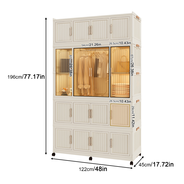 便携式衣柜收纳架，用于衣物、衣柜、17 个磁性门 - 17 个立方体和 1 根挂杆、6 个衣架、婴儿衣柜收纳柜，奶油白-2