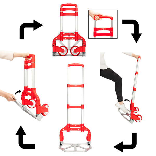 便携可折叠伸缩型拉杆车手推车行李车 红色-4