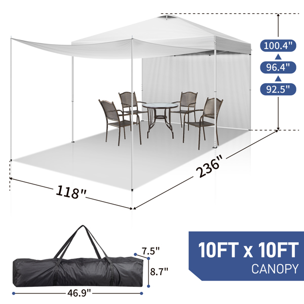 10X10ft 白色 2片面 带2组(4根)铁管支撑杆 折叠棚 牛津布 白色喷塑铁管 LT-9