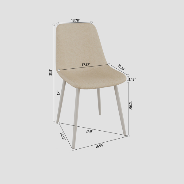 一套4把餐椅、现代厨房餐椅、亚麻垫椅和坚固的白色金属腿装饰餐椅。布艺餐椅，办公椅，休闲椅，适用于家庭和厨房（米色）-11