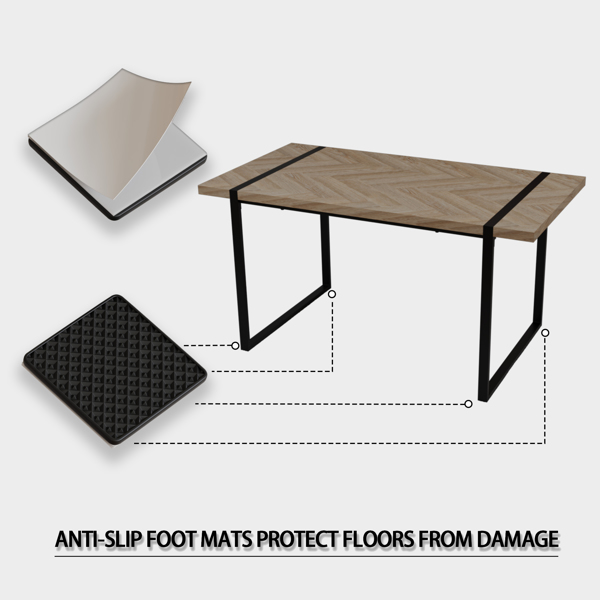 59英寸现代工业矩形MDF浅木色餐桌，4-6人，1.5英寸厚工程木桌面和黑色矩形金属腿，办公桌，休闲桌，游戏桌，会议桌，适合写字台，厨房，露台，餐厅，客厅，家庭和厨房-6