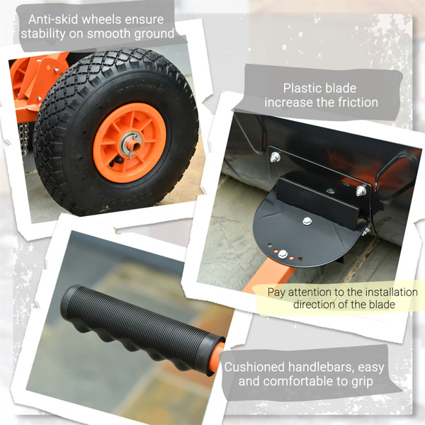 29"  Blade Rolling Snow Shovel Rolling Pusher   Orange-10
