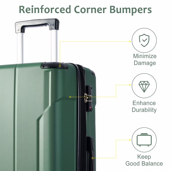 Luggage Sets 2 Piece, Hardshell ABS Lightweight and Expandable(only 28") Suitcases with Double Wheels, Carry-on Luggage, 2-Piece Set (20/28), Green-6