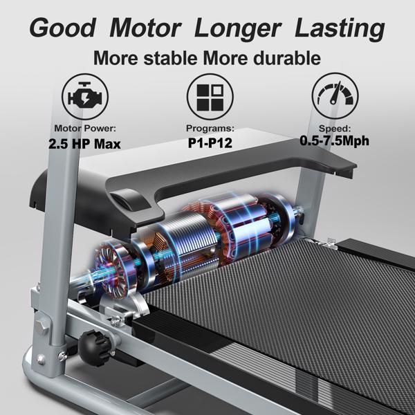 可折叠跑步机 2.5HP 电动折叠跑步机 跑步步行机 适用于家庭健身房，最大承重 265 磅-3