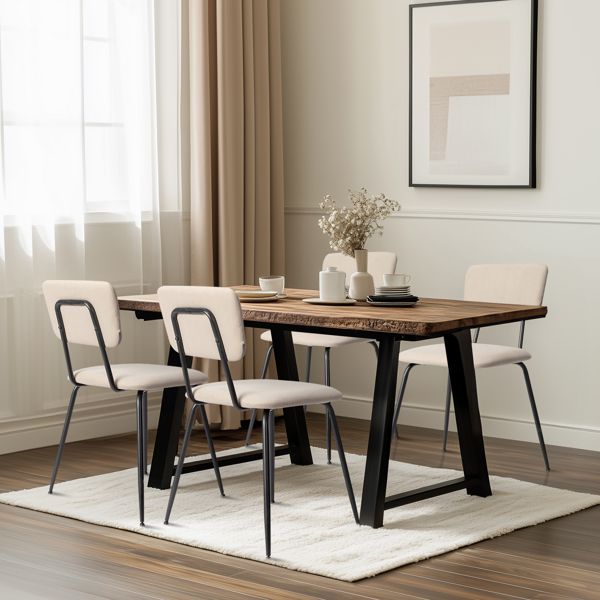4PCS 靠背坐垫拆装 可调节脚垫 白色 软包餐椅 48*43*83cm 科技布-6