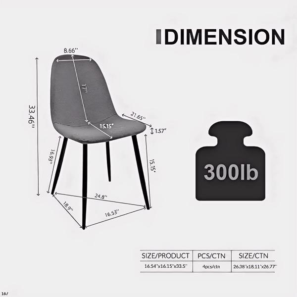 餐椅一套四把，现代风格的亚麻布软垫座椅，勺形厨房椅，黑色金属腿，餐厅厨房餐椅，休闲椅，办公椅，适用于家庭和厨房（灰色）-17