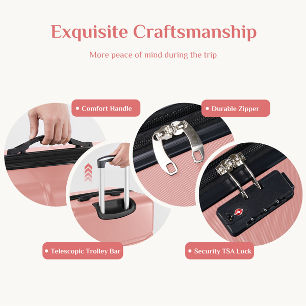 Hard sided expand suitcase with rotating wheels, TSA lock, retractable handle, Pink, 3P-7