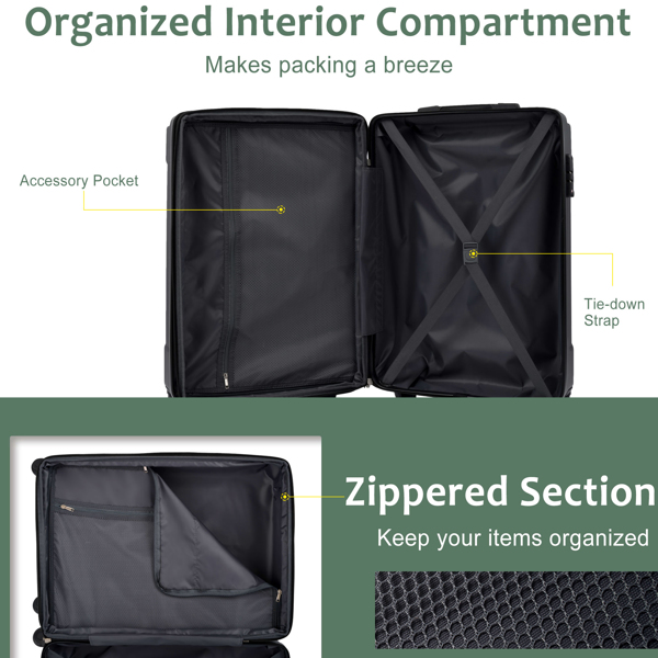 Luggage Sets 2 Piece, Hardshell ABS Lightweight and Expandable(only 28") Suitcases with Double Wheels, Carry-on Luggage, 2-Piece Set (20/28), Green-9