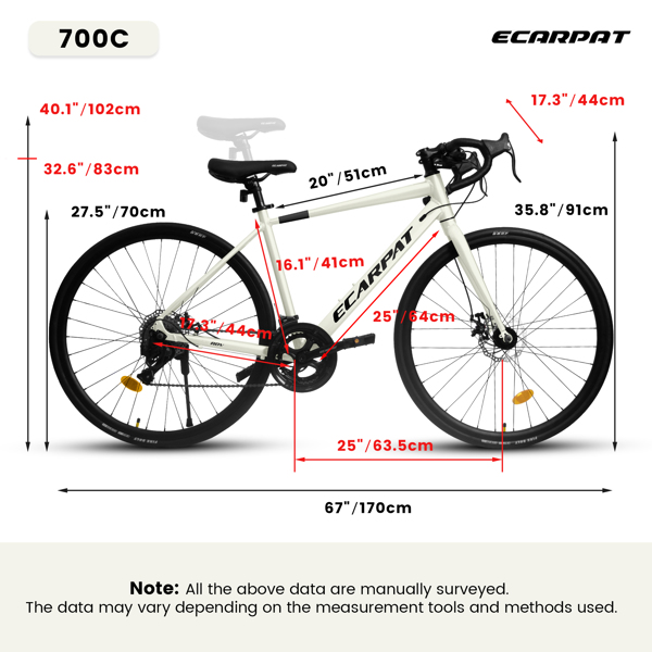 700C 公路自行车，16 速户外自行车盘式制动器，轻质铝制车架，赛车城市通勤公路自行车 M 码，适合男女-5