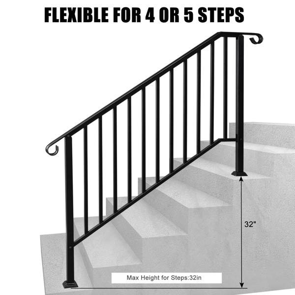  哑光黑色 4阶 庭院楼梯扶手-10