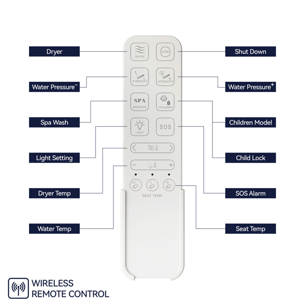 电动坐垫马桶座、带空气干燥器的温水、带传感器和慢关闭盖的加热座椅、强弱按摩清洁、夜灯、遥控器[周末无法发货]-6