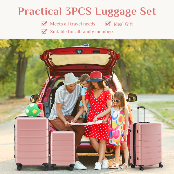 Hard sided expand suitcase with rotating wheels, TSA lock, retractable handle, Pink, 3P-5