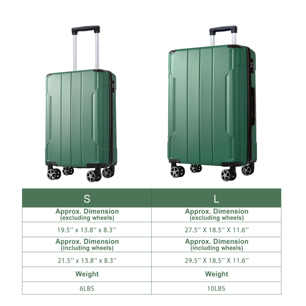 Luggage Sets 2 Piece, Hardshell ABS Lightweight and Expandable(only 28") Suitcases with Double Wheels, Carry-on Luggage, 2-Piece Set (20/28), Green-2
