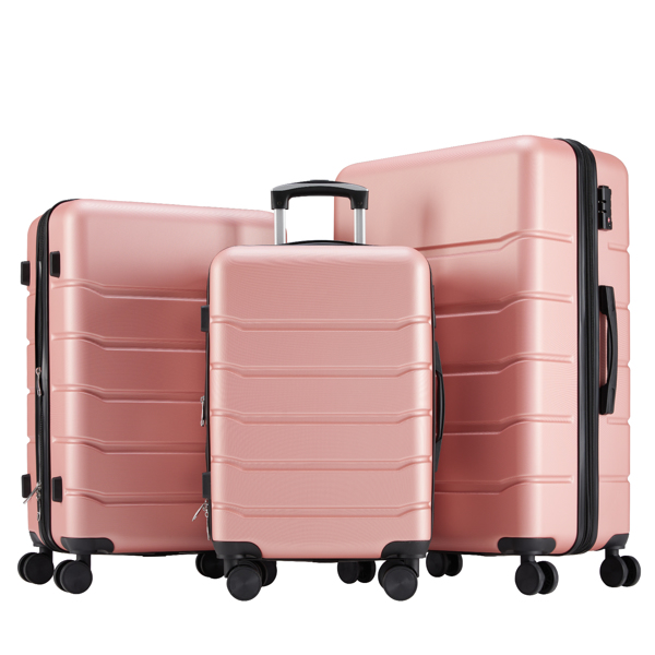 Hard sided expand suitcase with rotating wheels, TSA lock, retractable handle, Pink, 3P-1