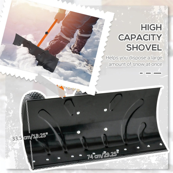 29"  Blade Rolling Snow Shovel Rolling Pusher   Orange-7