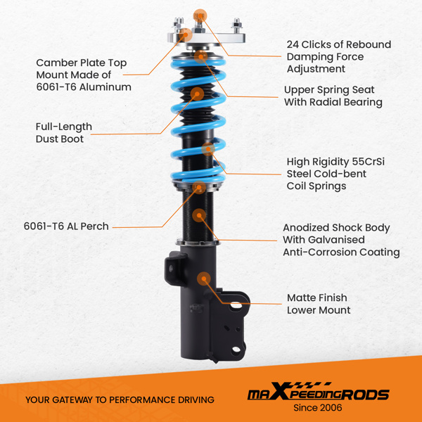 适用于2015-2023年福特野马的MaXpeedingrods T6可调避震器降低套件-2