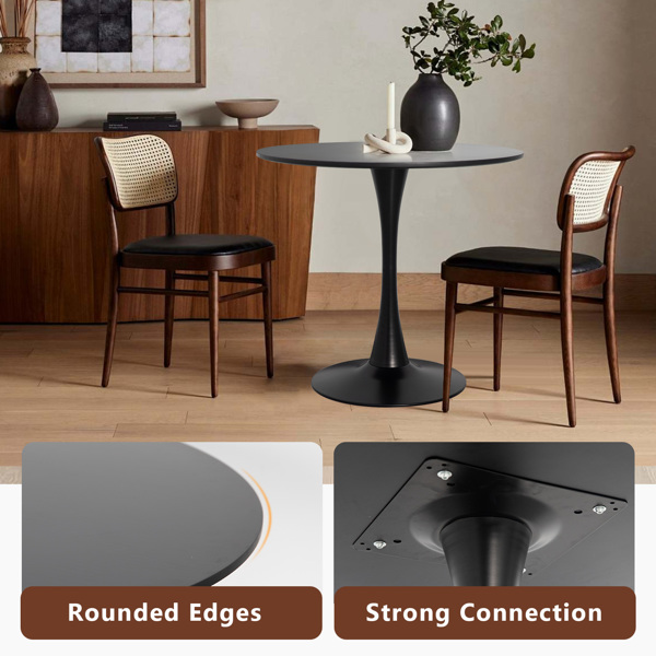 Round Black Dining Table 31.5" with Pedestal Base, Mid Century Kitchen Table Coffee Table for 2 to 4 Person-2