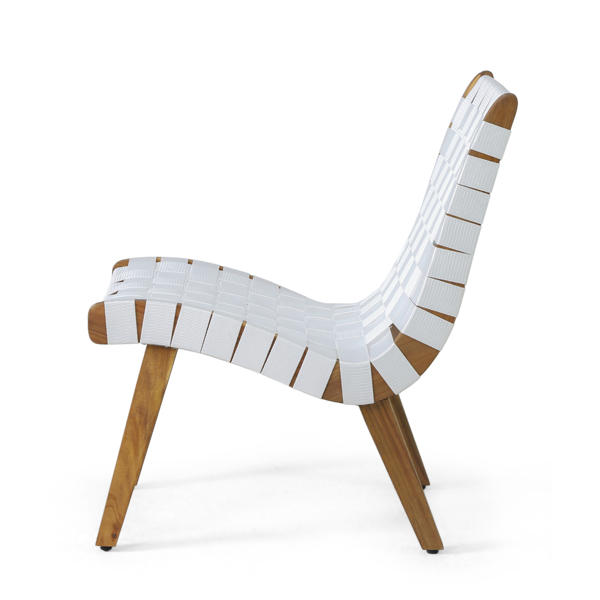 Outdoor Acacia Wood and Rope Weave 3 Piece Chat Set, White and Teak-9